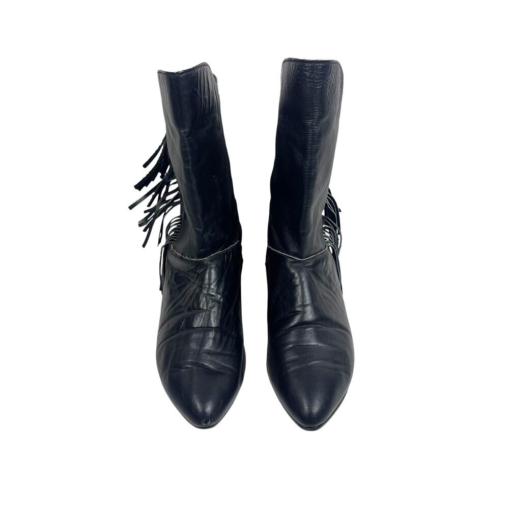 Vintage Black Leather Western Cowboy Fringe Boots: 9M - Picture 2 of 8